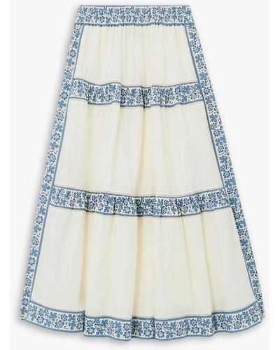 Sea Arlo Panelled Lace-trimmed Cotton-poplin Midi Skirt - Blue