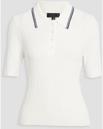 Nili Lotan Peyton Ribbed Bouclé-knit Cotton-blend Polo Jumper - White