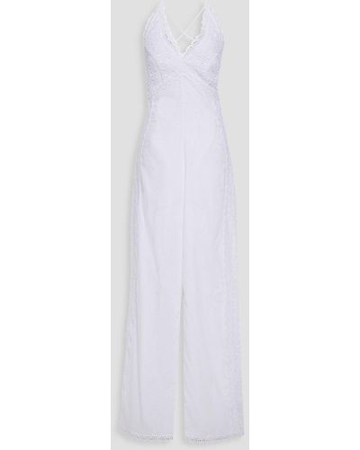 Charo Ruiz Isa Open-back Crocheted Lace-paneled Cotton-blend Voile Jumpsuit - White