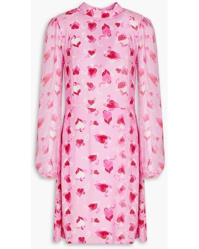 HVN Tate Printed Crepe-paneled Silk-chiffon Mini Dress - Pink