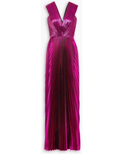 SemSem Pleated Metallic Lamé Gown - Purple