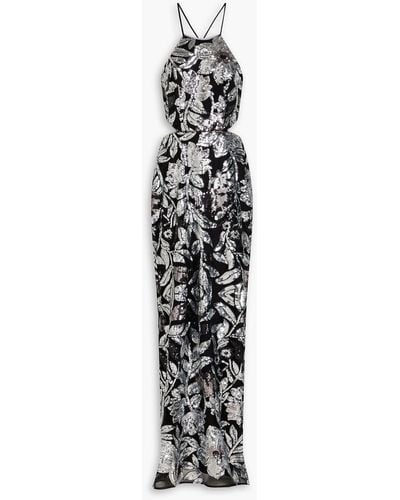 Marchesa Cutout Sequined Tulle Maxi Dress - White