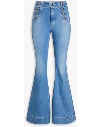 Veronica Beard Sheridan Button-embellished High-rise Flared Jeans - Blue