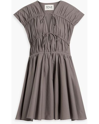 TOVE Clara Gathered Cotton-poplin Mini Dress - Brown