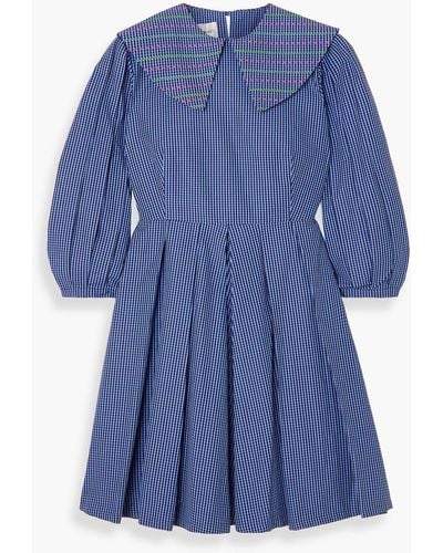 SINDISO KHUMALO The Vanguard Miss Toni Pleated Checked Cotton-poplin Mini Dress - Blue