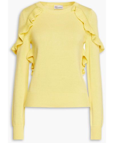 RED Valentino Ruffled Crochet-knit Cotton Sweater - Yellow