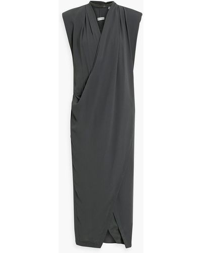 Brunello Cucinelli Wrap-effect Silk-crepe Midi Dress - Gray