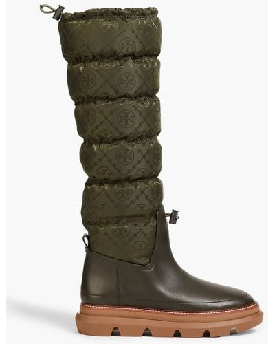 Tory Burch Quilted Satin-jacquard Platform Snow Boots - Green