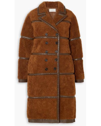 LVIR Double-breasted Faux Leather-trimmed Faux Shearling Coat - Brown