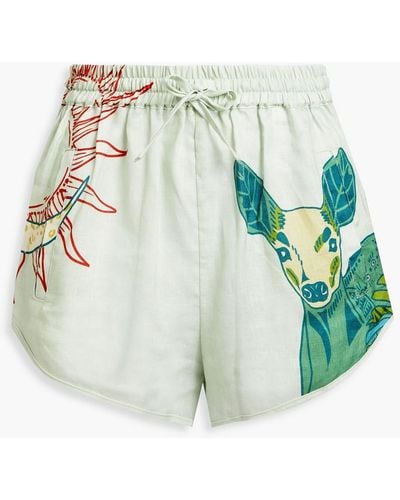 LEO LIN Bedruckte shorts aus leinen mit raffung - Grün