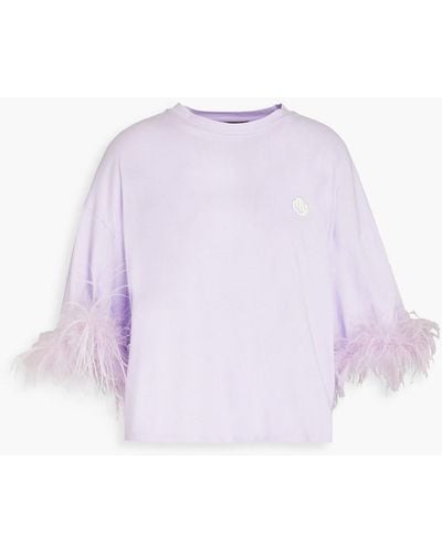 Maje Tplum Feather-trimmed Cotton T-shirt - Purple