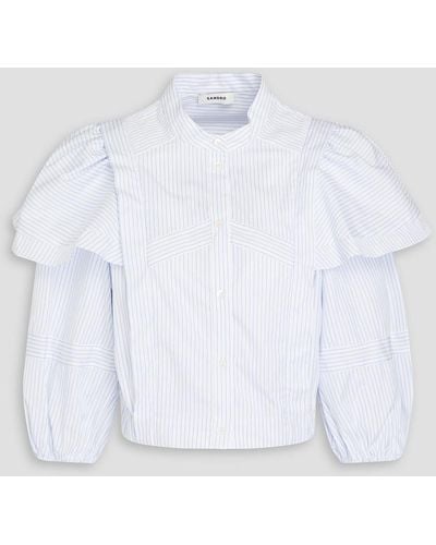 Sandro Ruffled Striped Cotton-poplin Shirt - White
