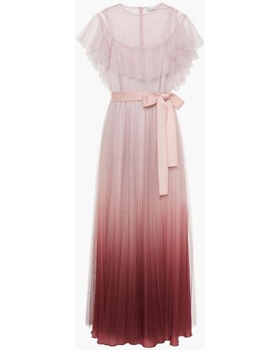 RED Valentino Pleated Dégradé Tulle Midi Dress - Red