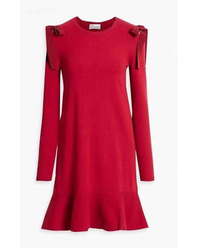 RED Valentino Fluted Bow-detailed Stretch-knit Mini Dress - Red