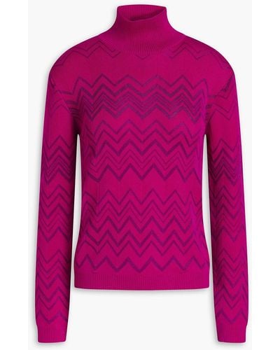 Missoni Crochet-knit Wool-blend Turtleneck Sweater - Pink