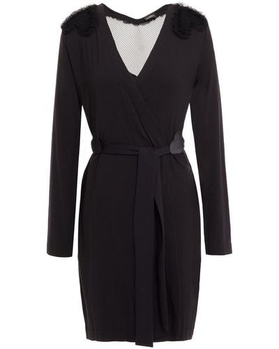 La Perla Satin, Tulle And Modal And Silk-blend Jersey Robe - Black