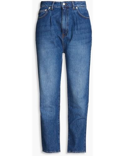 Officine Generale Dana Cropped Faded High-rise Tapered Jeans - Blue