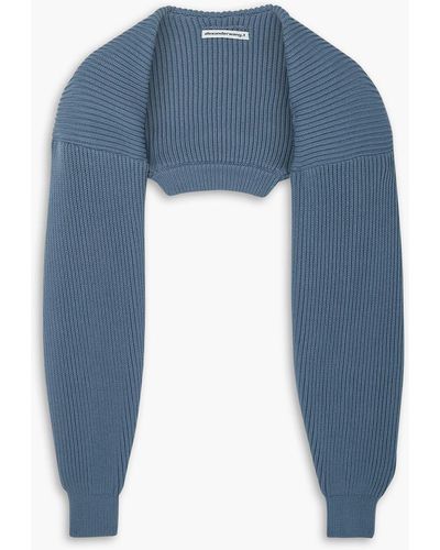 T By Alexander Wang Ribbed Cotton-blend Shrug - Blue