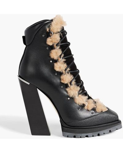 Jimmy Choo Madyn 130 Shearling-trimmed Lace-up Leather Ankle Boots - Black