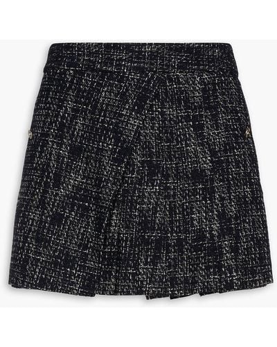 Maje Layered Pleated Cotton-blend Tweed Shorts - Black