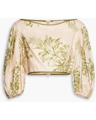 Zimmermann Cropped Printed Linen Top - Pink