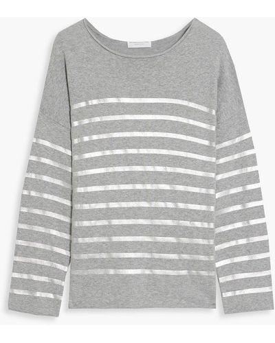 Majestic Filatures Striped Cotton-blend Sweater - Grey