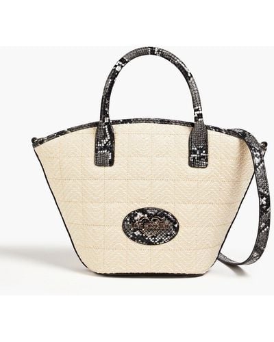 Love Moschino Faux Snake-effect Leather And Raffia Shoulder Bag - Natural