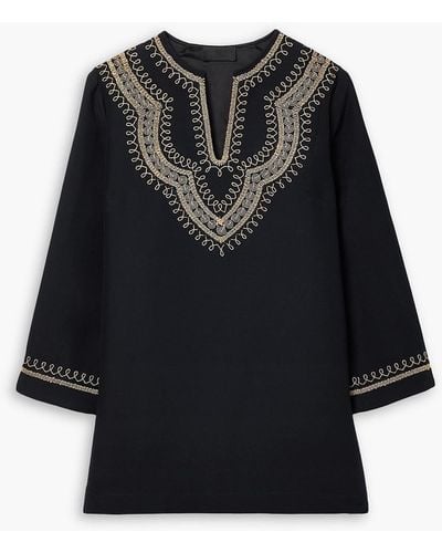 Nili Lotan Karine Embroidered Wool And Silk-blend Tunic - Black