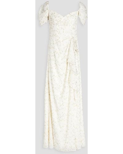 ML Monique Lhuillier Drapierte robe aus metallic-fil-coupé - Weiß