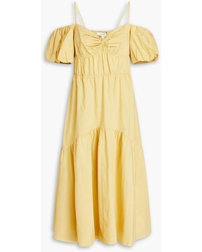Vince Cold-shoulder Gathered Slub Cotton Midi Dress - Yellow