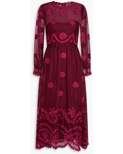 RED Valentino Embroidered Layered Organza Midi Dress