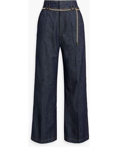 FRAME Chain-embellished High-rise Wide-leg Jeans - Blue