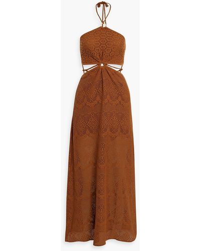 Jonathan Simkhai Georgiana Crocheted Cotton-blend Halterneck Maxi Dress - Brown