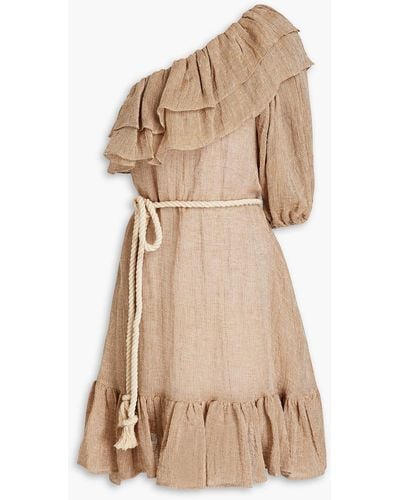 Lisa Marie Fernandez One-shoulder Gathered Linen-blend Gauze Midi Dress - Natural