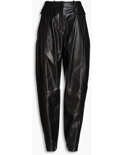 Alberta Ferretti Pleated Leather Tapered Pants - Black