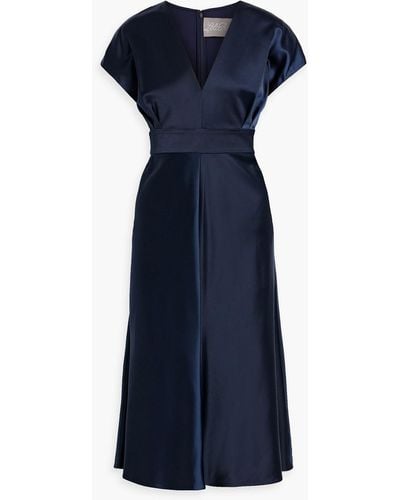 Lela Rose Pleated Satin-crepe Midi Dress - Blue