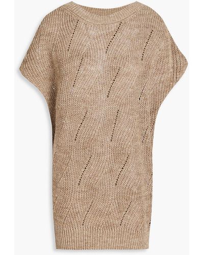 Gentry Portofino Cable-knit Linen And Silk-blend Top - Natural