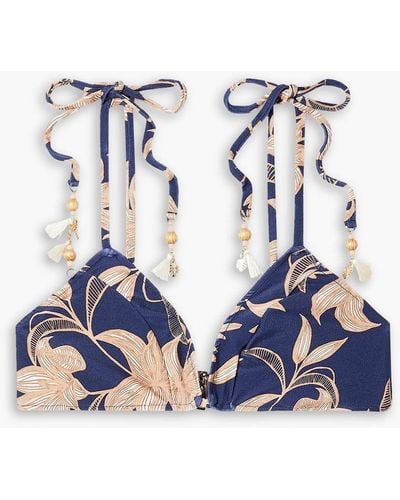 PATBO Stargazer Embellished Floral-print Bikini Top - Blue