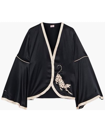 Agent Provocateur Appliquéd Silk-satin Kimono - Black