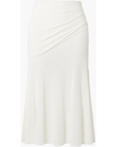 Hervé Léger Draped Ribbed-knit Midi Skirt - White