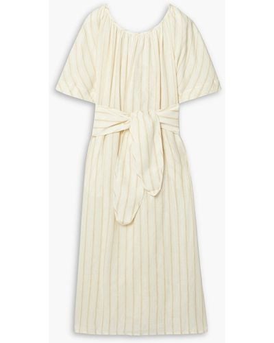 Mara Hoffman Aliz Belted Striped Linen And -blend Midi Dress - Natural