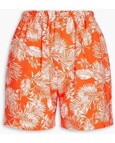 Bambah Trench Floral-print Slub Woven Shorts - Orange