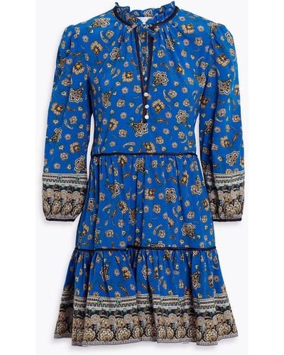 Veronica Beard Hawken Ruffled Paisley-print Silk-blend Mini Dress - Blue