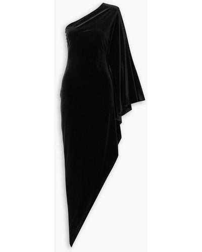 Alexandre Vauthier One-shoulder Cape-effect Stretch-velvet Midi Dress - Black