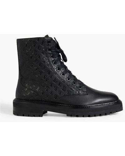 Jimmy Choo Cora Embossed Leather Combat Boots - Black