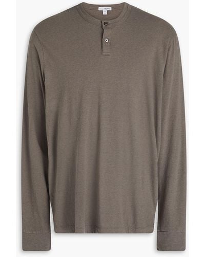 James Perse Cotton And Linen-blend Henley T-shirt - Brown