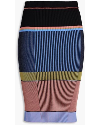 Diane von Furstenberg Petrina Metallic Striped Ribbed-knit Pencil Skirt - Blue