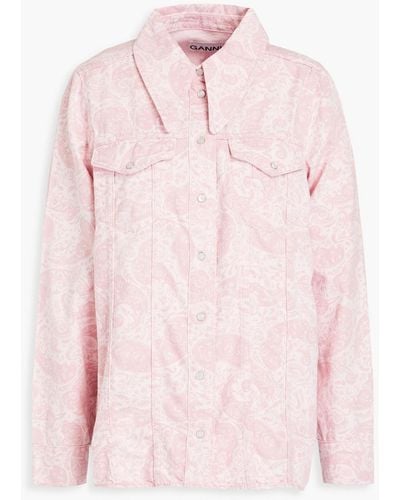 Ganni Paisley-print Denim Shirt - Pink