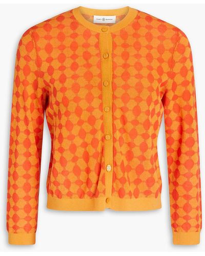 Tory Burch Jacquard-knit Cotton-blend Cardigan - Orange