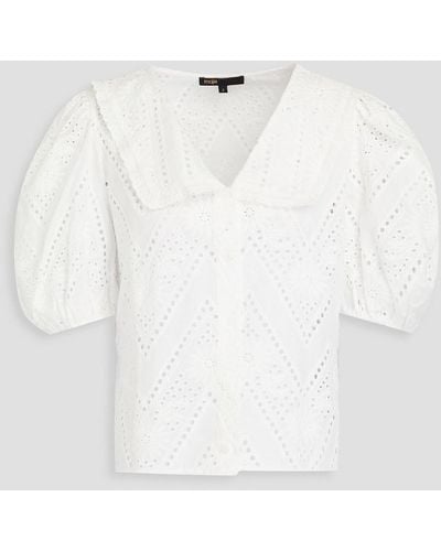 Maje Scalloped Broderie Anglaise Cotton Shirt - White